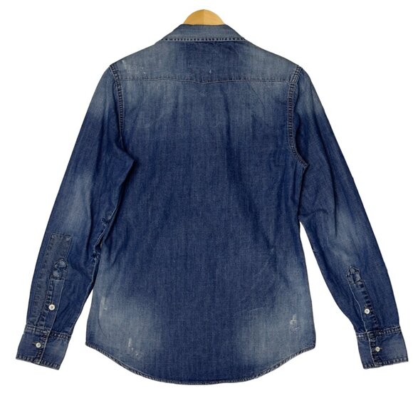 ZARA Denim Shirt 1975 Collection Long Sleeve Button-Down Chest Pockets Size S - Picture 4 of 11